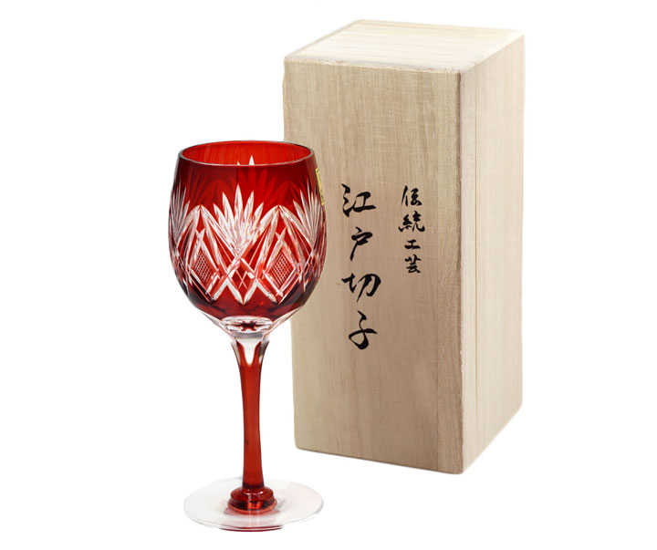江戸切子ワイングラス笹魚子・赤