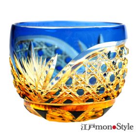 【再入荷】戸切子ぐい呑み(八角籠目/瑠璃×アンバー)を再入荷しました!