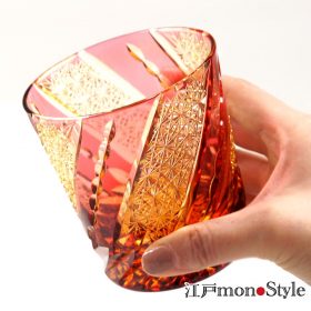 【新商品】江戸切子グラス(風車/金赤×アンバー) をUPいたしました。
