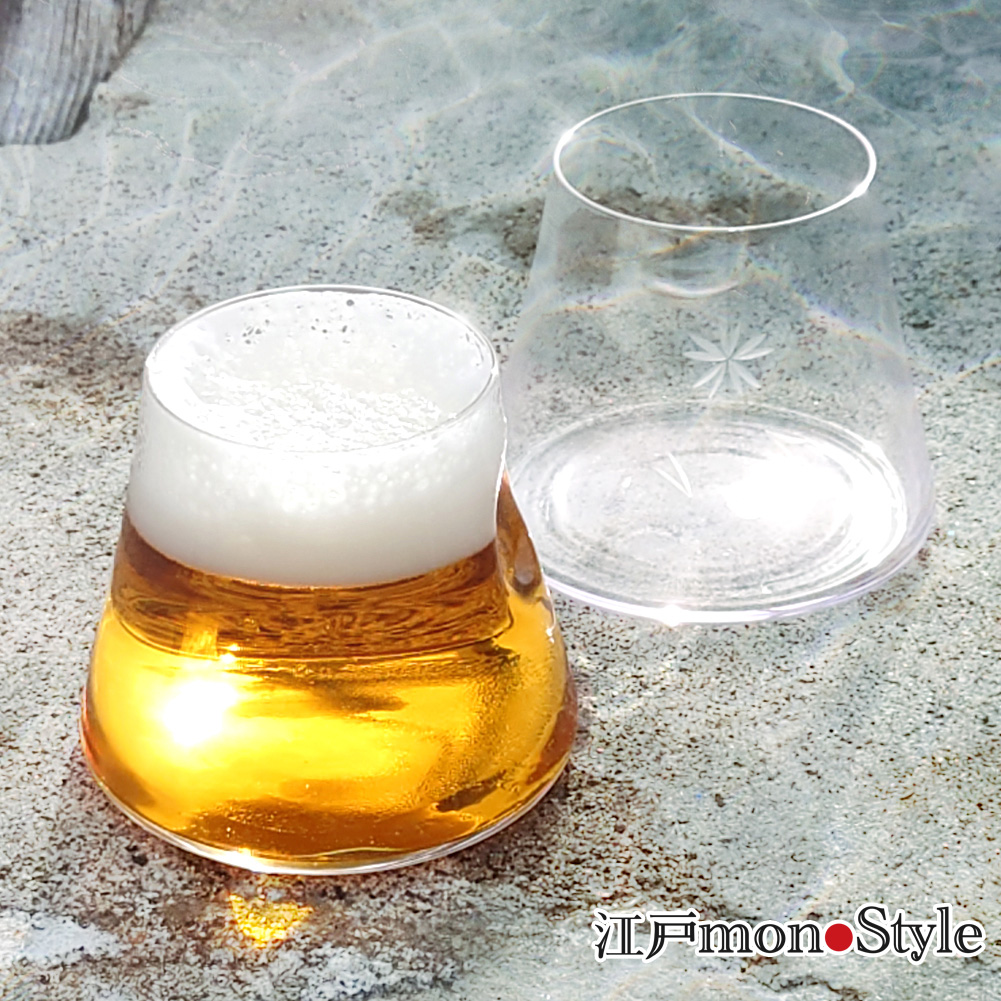 【ペア】【江戸硝子】富士山ビールグラス(クリア＆ピンク)【名入れ・メッセージ入れ可】